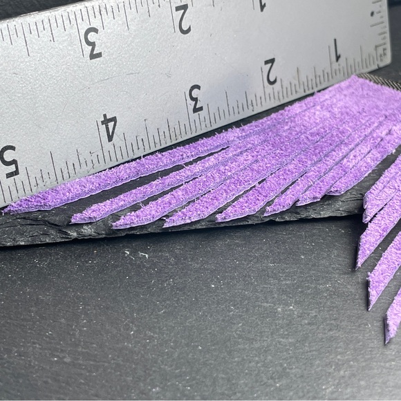 Genuine Suede In Deep Purple Hand Cut Fringe Boho Earrings - Picture 12 of 14